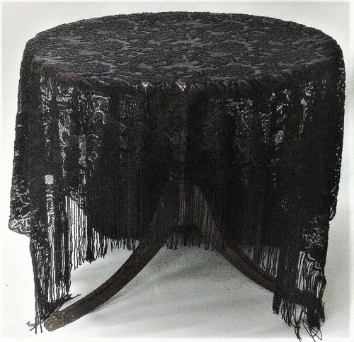 Black Fringed Chantilly Lace Throw Wrap Tablecloth 43" x 78" Prom Bedroom - Picture 3 of 6