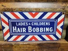 VINTAGE HAIR BOBBING PORCELAIN SIGN OLD BARBERS SHOP HAIR SALON LADIES CHILDREN