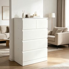 Chest of Drawers White 5-Drawer Dresser 4-Tier Storage Organizer Unit Bedroom UK