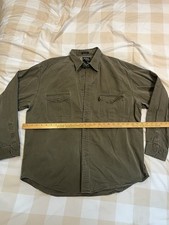 VTG Mens XL EDDIE BAUER USA Elkhorn Twill Canvas Shirt Green Button Up Cotton