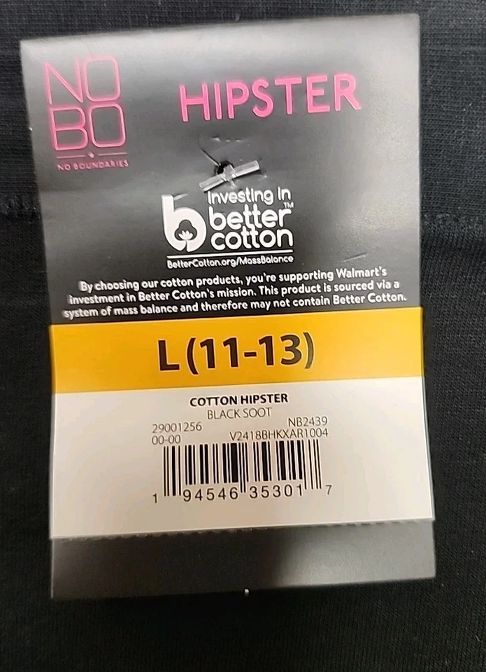 Nuevo con etiquetas Panty Hipster No Boundaries Junior’s Mezcla Algodón Talla Grande 11-13 Negro Foto 3 de 4