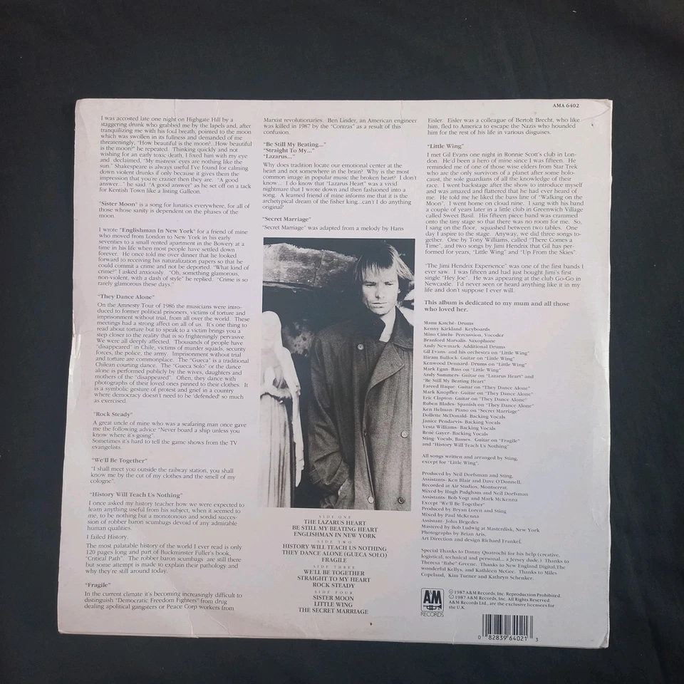 Sting ...Nothing Like The Sun Vinyl UK 198 Dbl Vinyl lp AMA 6402 NEAR MINT VINY - Image 2 of 4