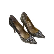 Belle Badgley Mischka Womens Gold Glitter Crystal Embellished Pumps Heels 8.5