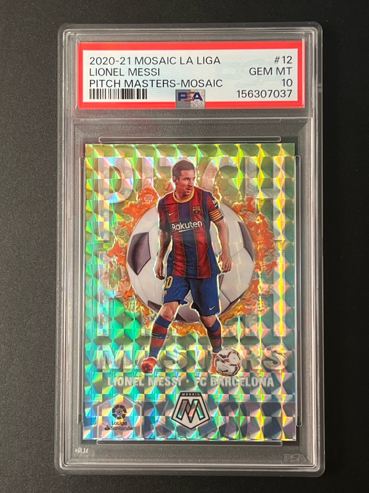 2020-21 Panini Mosaic La Liga Lionel Messi #12 PSA 10 Pitch Masters