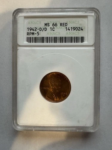 1942 Lincoln Cent - D/D MS66 RED - RPM-5 - ANACS