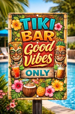 Tiki Bar Good Vibes Only Sign Funny Tropical Bar Decor Metal Tiki Sign 8x12