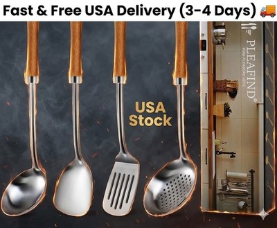 4-Pcs Cooking Utensils Set, Stainless Steel Kitchen Utensils, Wok Utensils Set