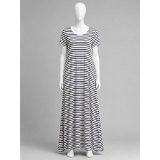 Quince Striped Maxi Dress Medium Navy White Short Sleeve Casual Soft cottagecore
