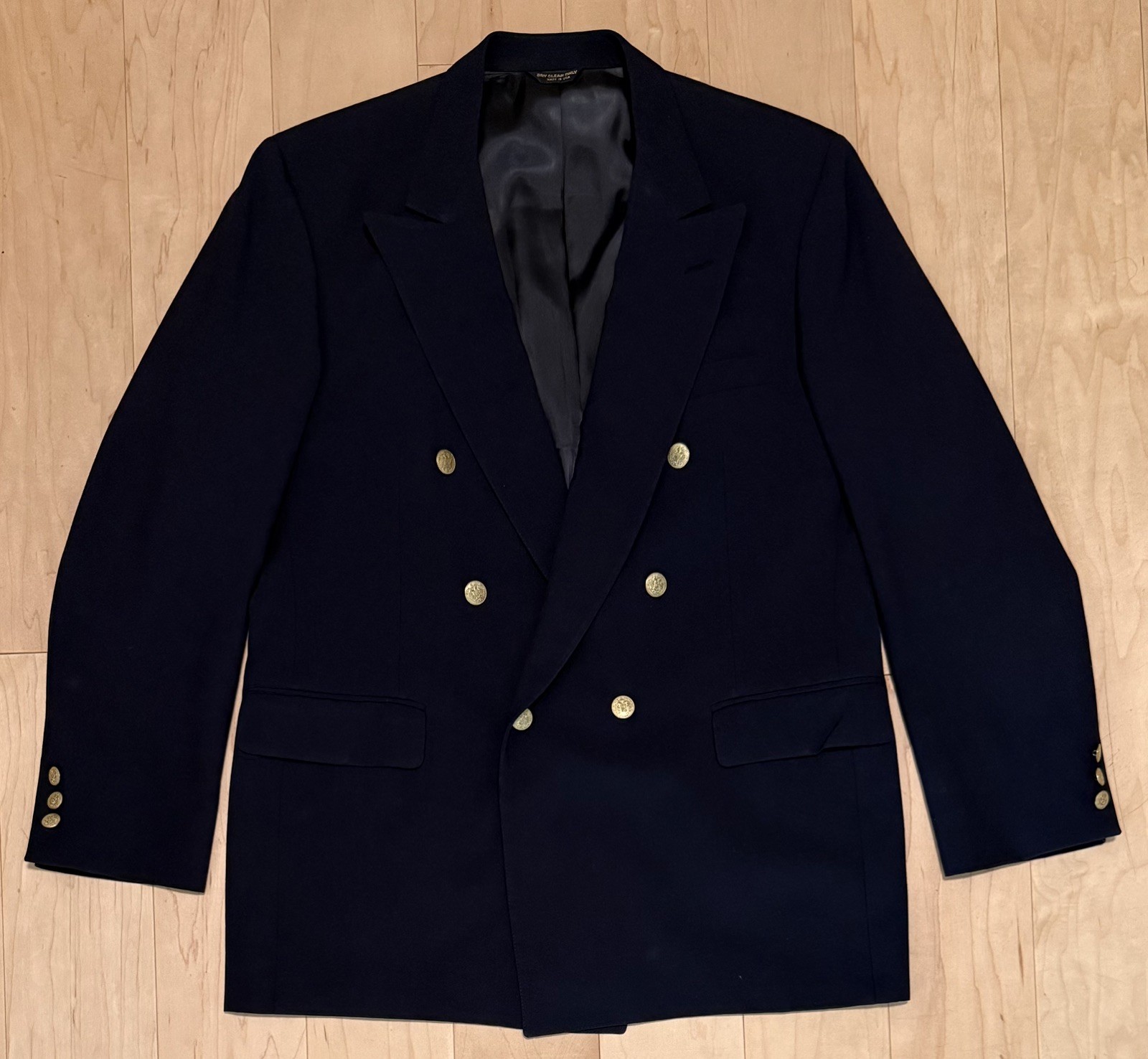 VTG Bill Blass Double Breasted Blazer Navy Blue Gold Button USA Made Men’s 46R*