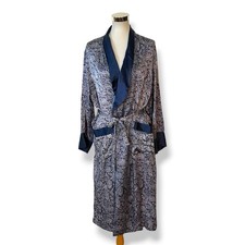 Vintage Brooks Brothers Lounge Robe Navy Silvery Gray Paisley Silk Men  s M/L