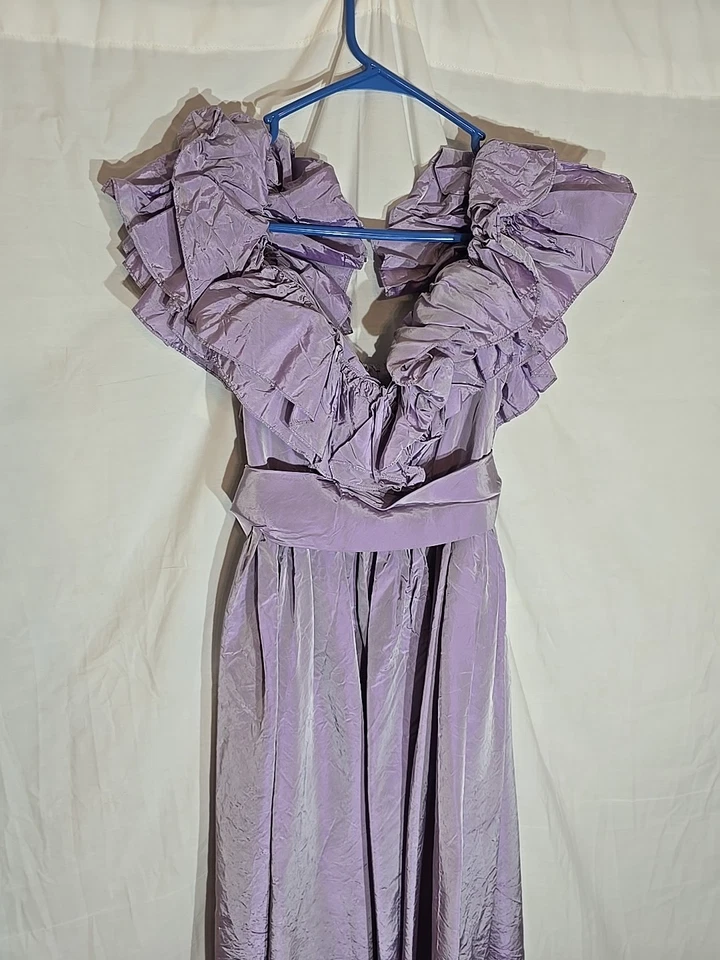 Vestido formal orquídea/lavanda años 80, tafetán, graduación, volantes talla mediana  Foto 3 de 4