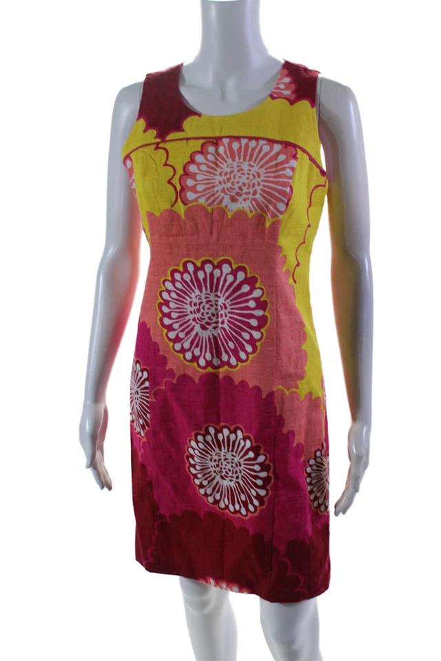 Vestido recto Beth Bowley para mujer algodón rosa multicolor floral cuello redondo talla 4 Foto 2 de 4