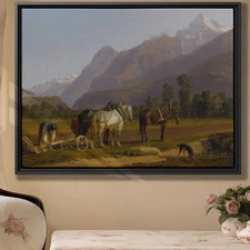 Pastoral Rural Landscape Oil Painting Canvas Print Horse and Cart Wall Art Decor
