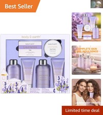 Deluxe Lavender Bath Set: 6 Piece Spa Gifts for Women Moisturizing Soothing