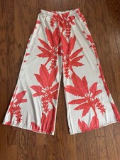 Bryn Walker Wide Leg Pants L Tropical Red Floral Pull On Resort USA Made L