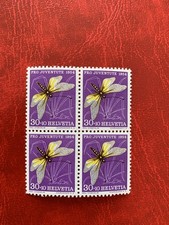 timbres suisses pro juventute HELVETIA bloc 4 1954 30+10 papillon violet