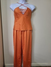 Frederick's of Hollywood Silky Lingerie 2 Piece Orange Womens L