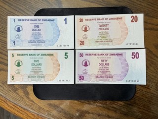 Zimbabwe 2006 1 5 20 50 Dollars Crisp UNC 4 Banknote Lot. N4422