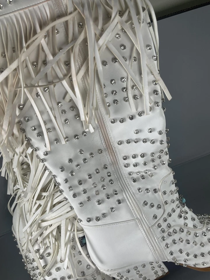 Botas Azalea Wang Bennett para mujer talla 7 altas flecos occidentales estrás tachonadas Foto 4 de 4