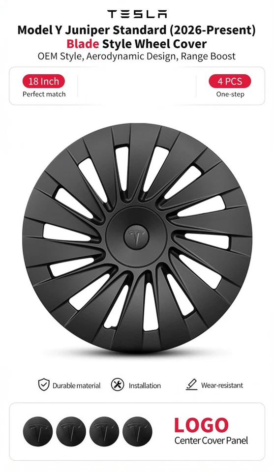 Pack de 4 Enjoliveurs TESLA MODEL Y Standard 2026 Jantes 18 Pouces. - Photo 4/4