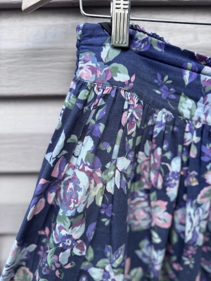 Falda Laura Ashley Vintage Cottagecore Azul Floral Botón en Niveles Mediana 10 12 Foto 4 de 4