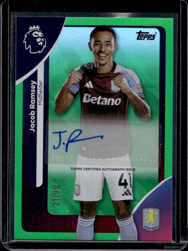 2025-26 Topps Premier League Jacob Ramsey Auto Autograph Green Rainbow Foil #/99