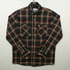 Dixxon Flannel Shirt Men Large Black Red Plaid Red Pearl Snap Saarloos Sons Wine