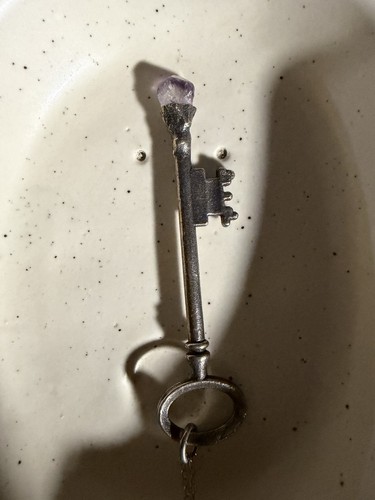 Foxlark Raw Amethyst Crystal Skeleton Key Charm Pendant Necklace, Silver Purple