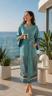 Bassetti Kimono Morgenmantel SABBIONETA V1 mint L/XL 40-44 SATIN Morgen MANTEL
