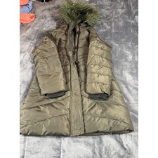 Diesel Kids Puffer Coat Jacket Olive Green Faux Fur Hood Size 12