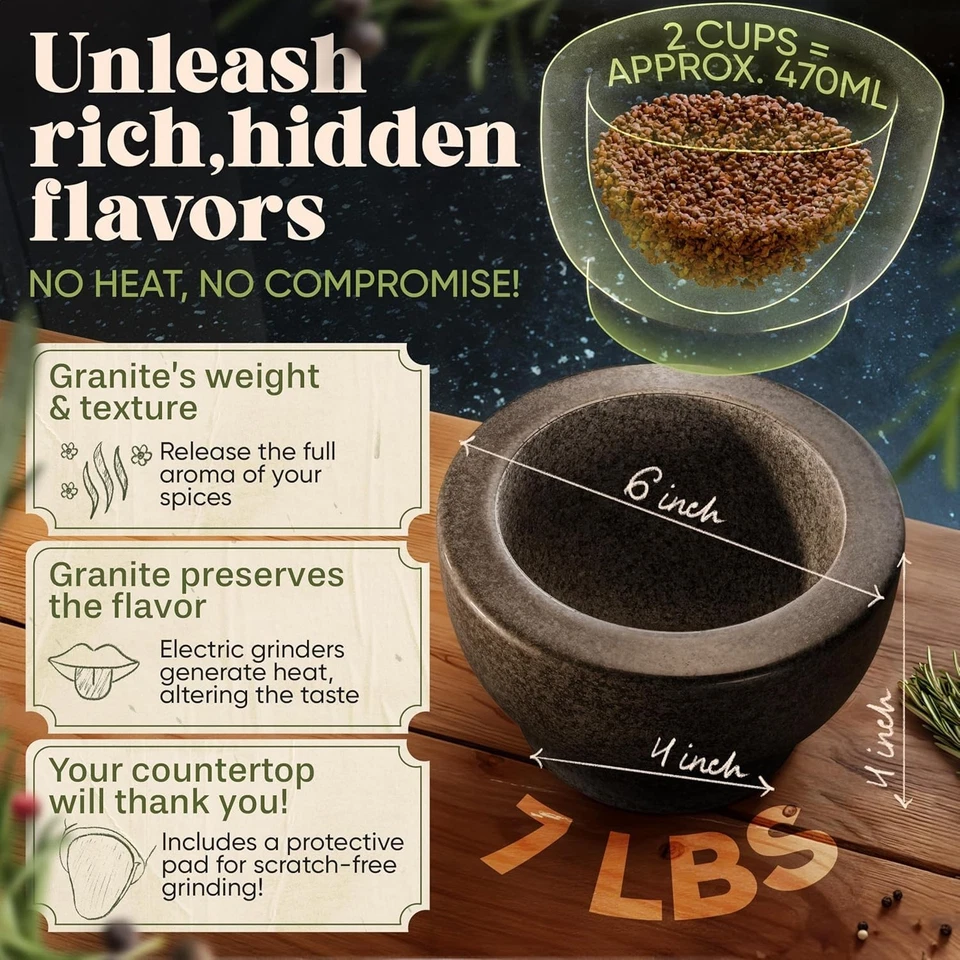 未抛光花岗岩砂浆和杵-厨房必需品 — 第 4/4 张图片