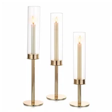 Gold Candle Holders, 3Pcs Hurricane Candlestick Holders with Glass Candle Cov...