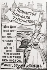 NY Skyline New Model Girl Antique REMINGTON STANDARD Typewriter c1890s Print Ad! thumbnail