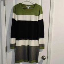J Howard Women's Striped Sweater Dress Elbow Patch Long Sleeve Size M