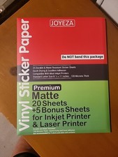 JOYEZA Premium Printable Vinyl Sticker Paper for Inkjet Printer - 25 Sheets