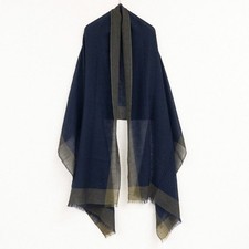 Loro Piana Cashmere Bicolor Large Stola Navy Khaki Italy Used From Japan