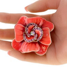 Luxury gold plated pink enamel crystal rose flower brooch pin Charm