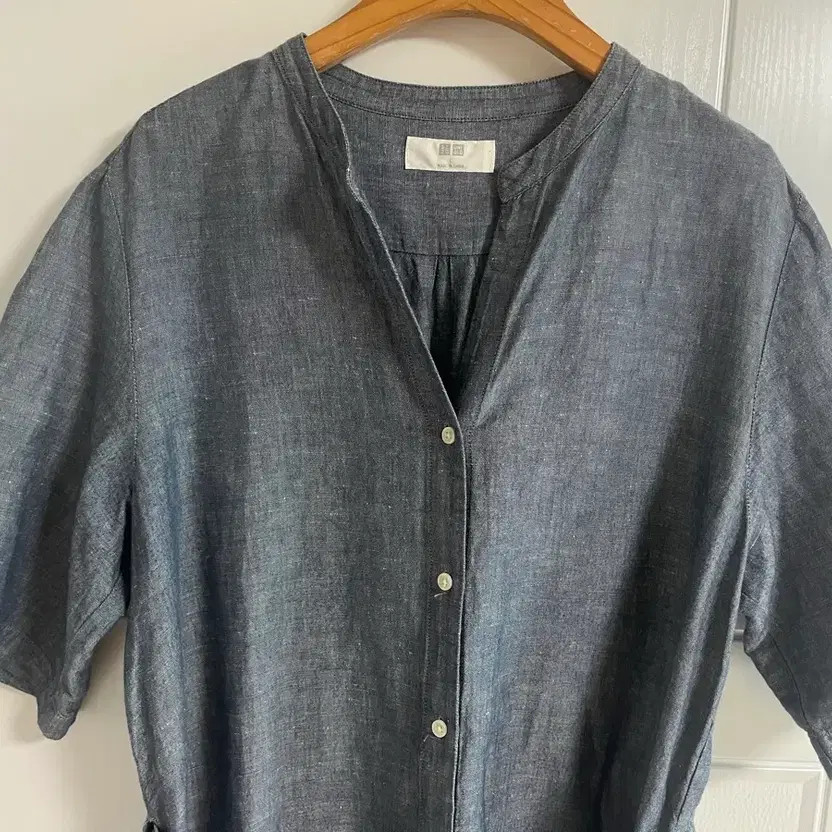 Vintage Uniqlo Short Sleeve Long Ribbon Linen Dress, Size L thumbnail 3