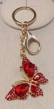 Butterfly Keychain Bag Charm Purse Handbag Bling Red Rhinestone Gold Tone