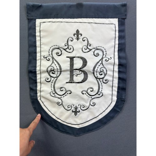 Monogram Initial B Embroidered Wall Hanging Banner Black White Fleur-de-lis flag