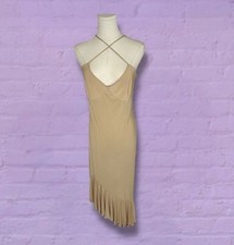 tan joanie asymmetrical bottom dress made in usa size large- XL