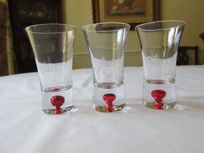 (3) Amaretto di Amore Red Bubble Base Clear Liqueur Shot Glasses w/Frosted Logo