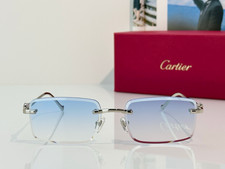 Rimless Square Sunglasses Silver Frame Blue Tint Lens UV400 Luxury Unisex