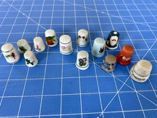 Lot of 13 Vintage Thimbles Porcelain Ceramic Wood Christmas, Cardinal and Flower