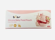 2pk Bear Reusable Silicone Baby Food Pouches, Pink  White, BPA Free, Easy Grip