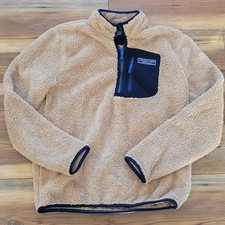 Vineyard Vines Kids XL 18 Pullover Sherpa Fleece Jacket Quarter Zip Brown Navy