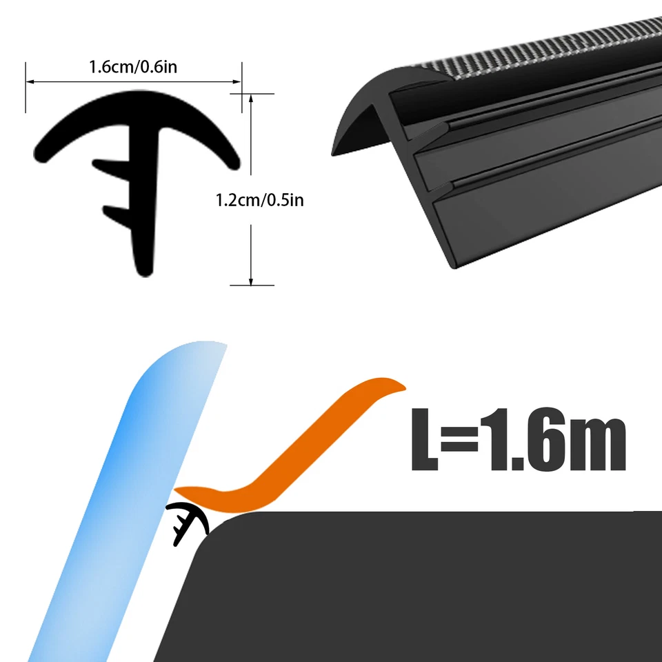 1.6m Car Push Seal Strip Carbon Rubber Dashboard Windshield Gap Noise Insulation - Image 2 of 4