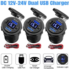 12V-24V PD + QC3.0 Dual USB Car Fast Charger Power Socket Outlet LED Voltmeter