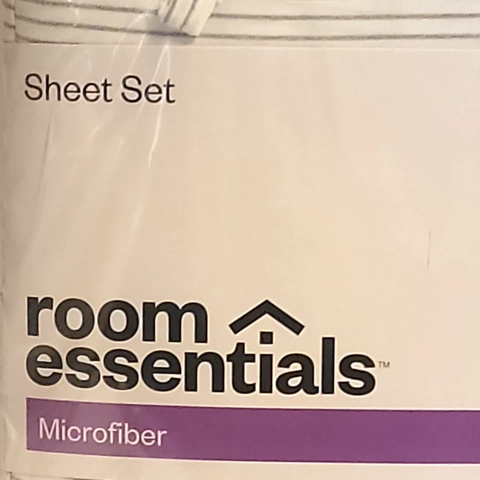 Room Essentials Microfiber Full Size Sheet Set White with Blue Stripe Carry Bag - Image 4 of 4