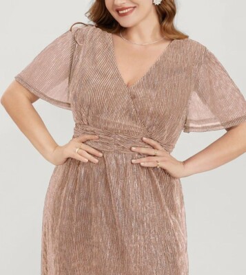 Bloomchic 12 LARGE Glitter Mesh Surplice Neck Ruffle Sleeve Pocket Midi  Dress | eBay